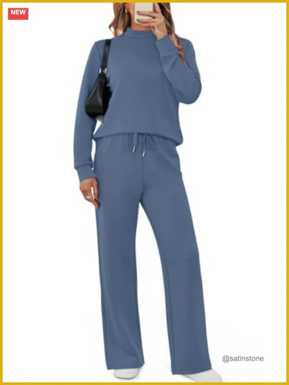 Two Piece Matching Lounge Set Mock Neck Long Sleeve Travel Outfits